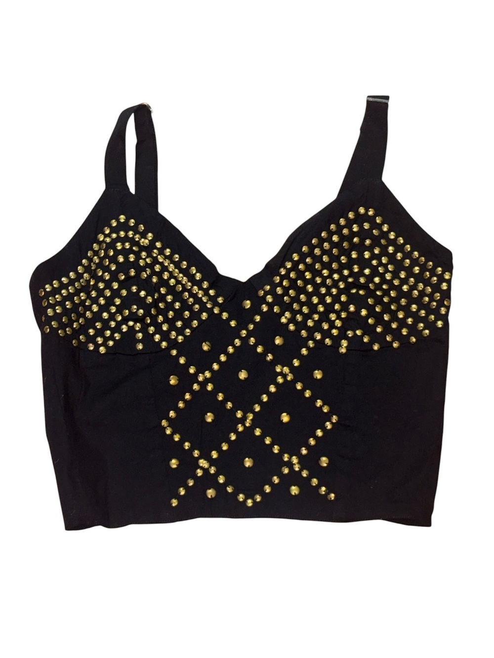 Angie Black Studded Crop Camisole with Gold Accents, vintage, Dead Stock, Medium